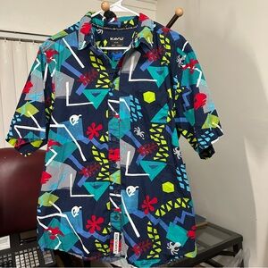 KAVU Festaruski Shirt Mens XL Short Sleeve Button Geometric Local Worldwide